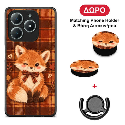 Fox on Autumn Tartan - Realme C61 θήκη + Δώρο Phone Holder & Βάση Αυτοκινήτου