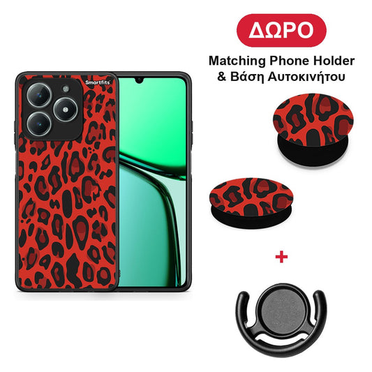 Animal Red Leopard - Realme C63 4G θήκη + Δώρο Phone Holder & Βάση Αυτοκινήτου