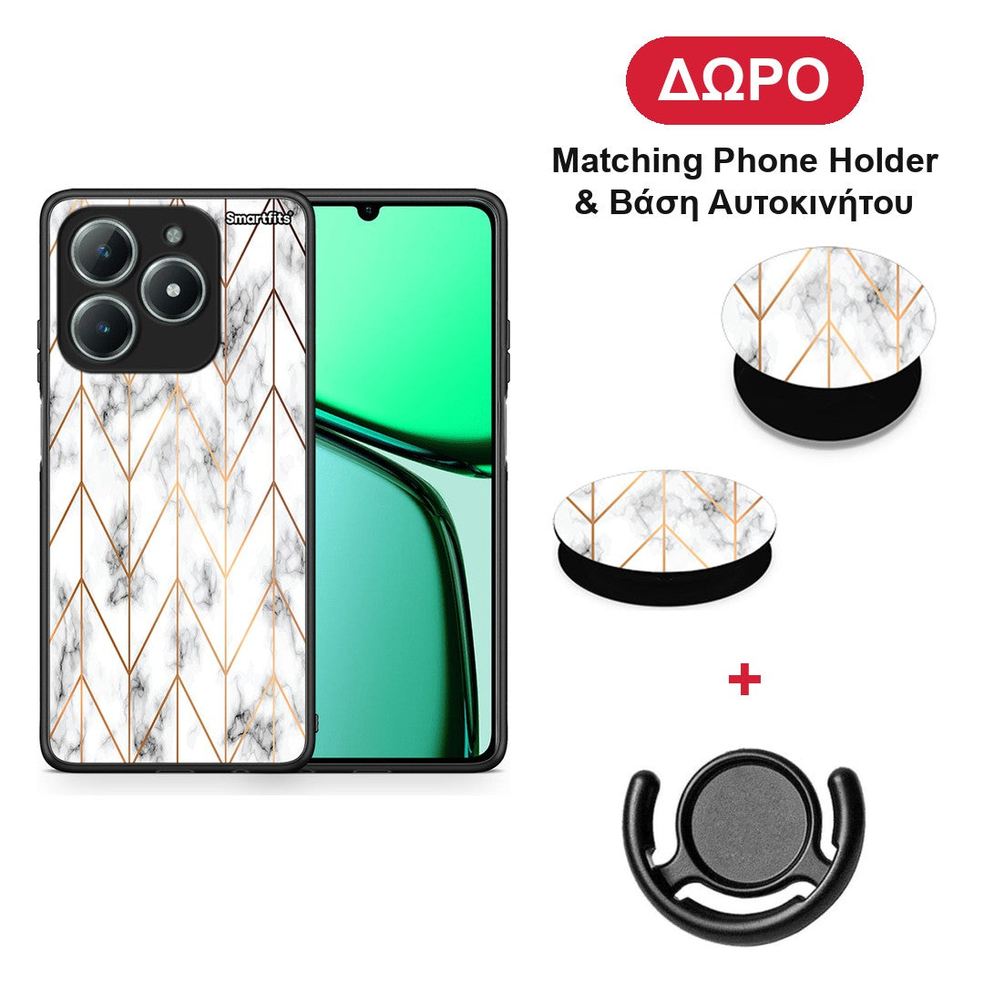 Marble Gold Geometric - Realme C63 4G θήκη + Δώρο Phone Holder & Βάση Αυτοκινήτου