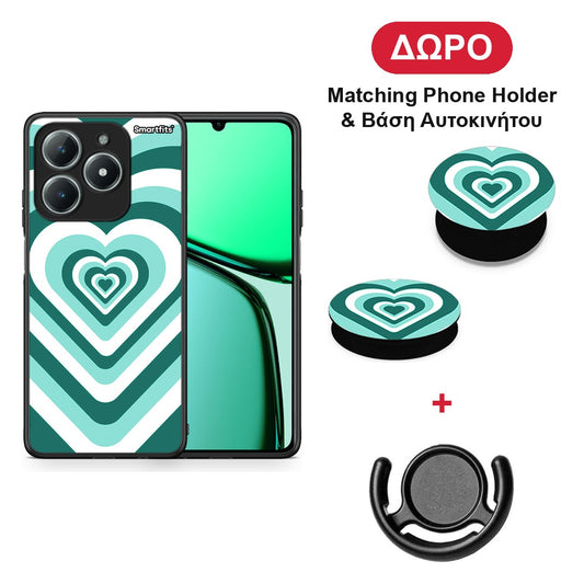 Green Hearts - Realme C63 4G θήκη + Δώρο Phone Holder & Βάση Αυτοκινήτου