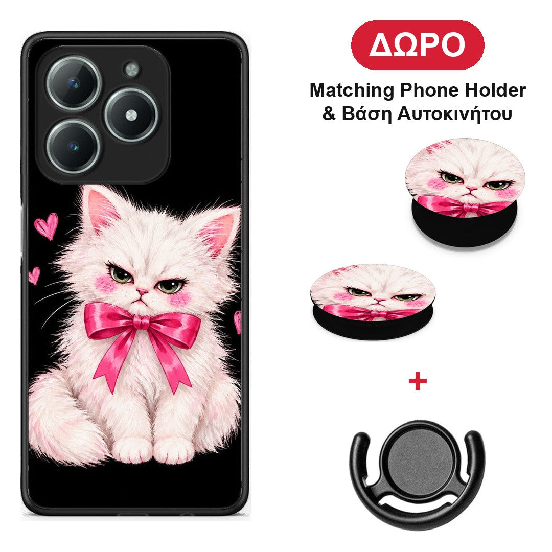 Grumpy Party Kitten on Black - Realme C63 4G θήκη + Δώρο Phone Holder & Βάση Αυτοκινήτου