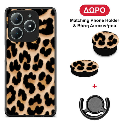 Leopard Print Tan Large - Realme C63 4G θήκη + Δώρο Phone Holder & Βάση Αυτοκινήτου