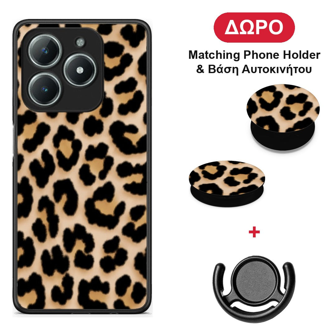 Leopard Print Tan Small - Realme C63 4G θήκη + Δώρο Phone Holder & Βάση Αυτοκινήτου