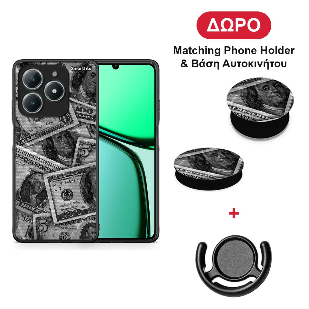Money Dollars - Realme C63 4G θήκη + Δώρο Phone Holder & Βάση Αυτοκινήτου