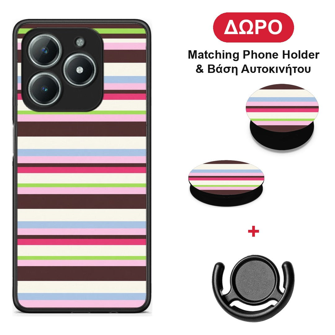 Multicolour Horizontal Stripes - Realme C63 4G θήκη + Δώρο Phone Holder & Βάση Αυτοκινήτου