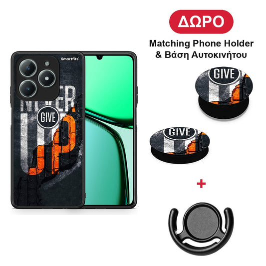 Never Give Up - Realme C63 4G θήκη + Δώρο Phone Holder & Βάση Αυτοκινήτου
