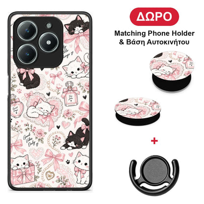 Pink Bows and Kittens Collage - Realme C63 4G θήκη + Δώρο Phone Holder & Βάση Αυτοκινήτου
