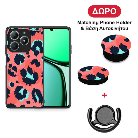 Animal Pink Leopard - Realme C63 4G θήκη + Δώρο Phone Holder & Βάση Αυτοκινήτου