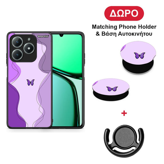 Purple Mariposa - Realme C63 4G θήκη + Δώρο Phone Holder & Βάση Αυτοκινήτου