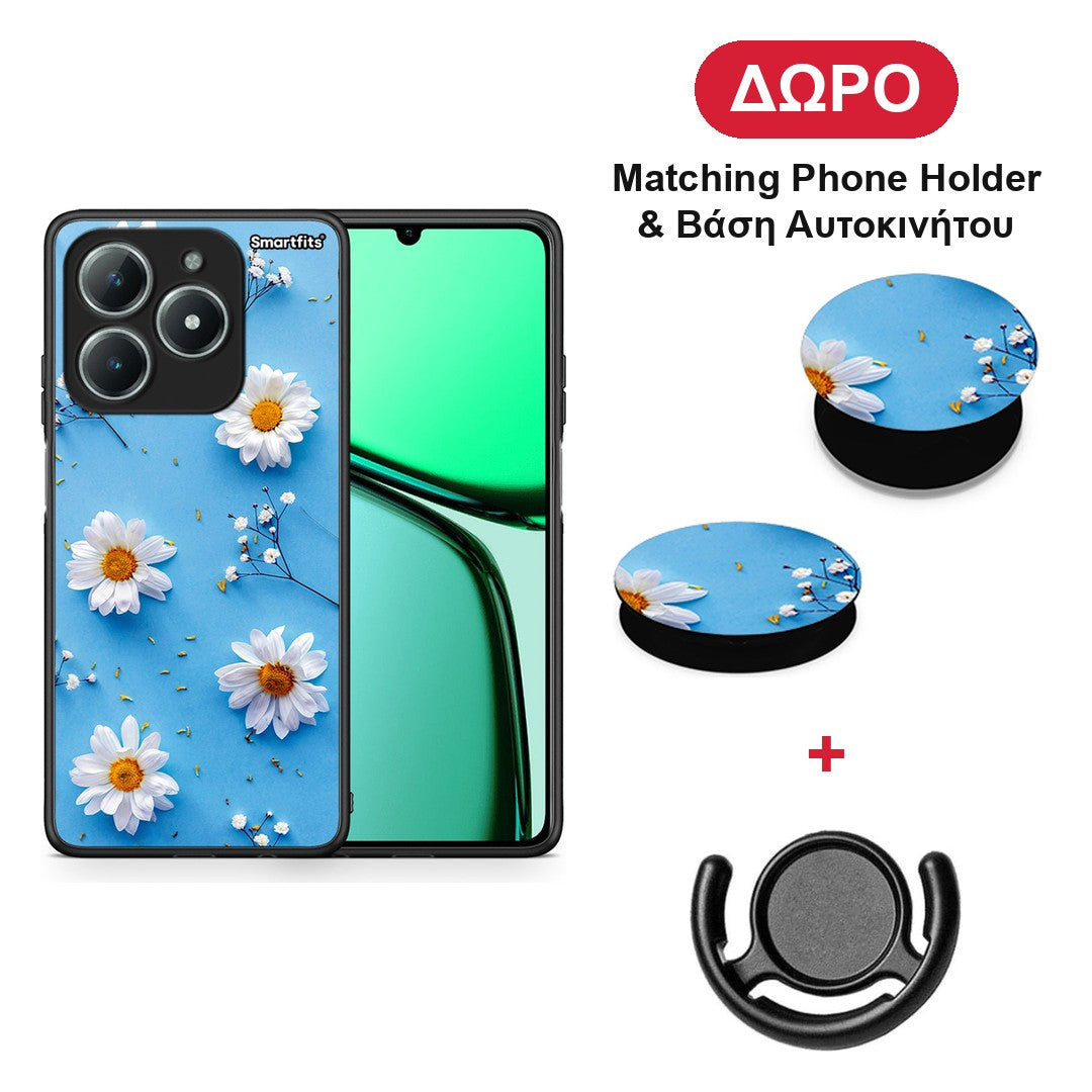 Real Daisies - Realme C63 4G θήκη + Δώρο Phone Holder & Βάση Αυτοκινήτου