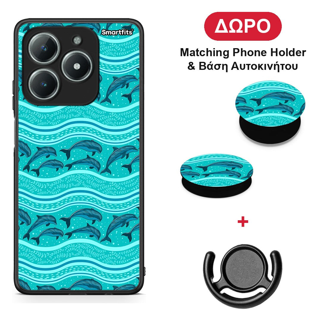 Swimming Dolphins - Realme C63 4G θήκη + Δώρο Phone Holder & Βάση Αυτοκινήτου