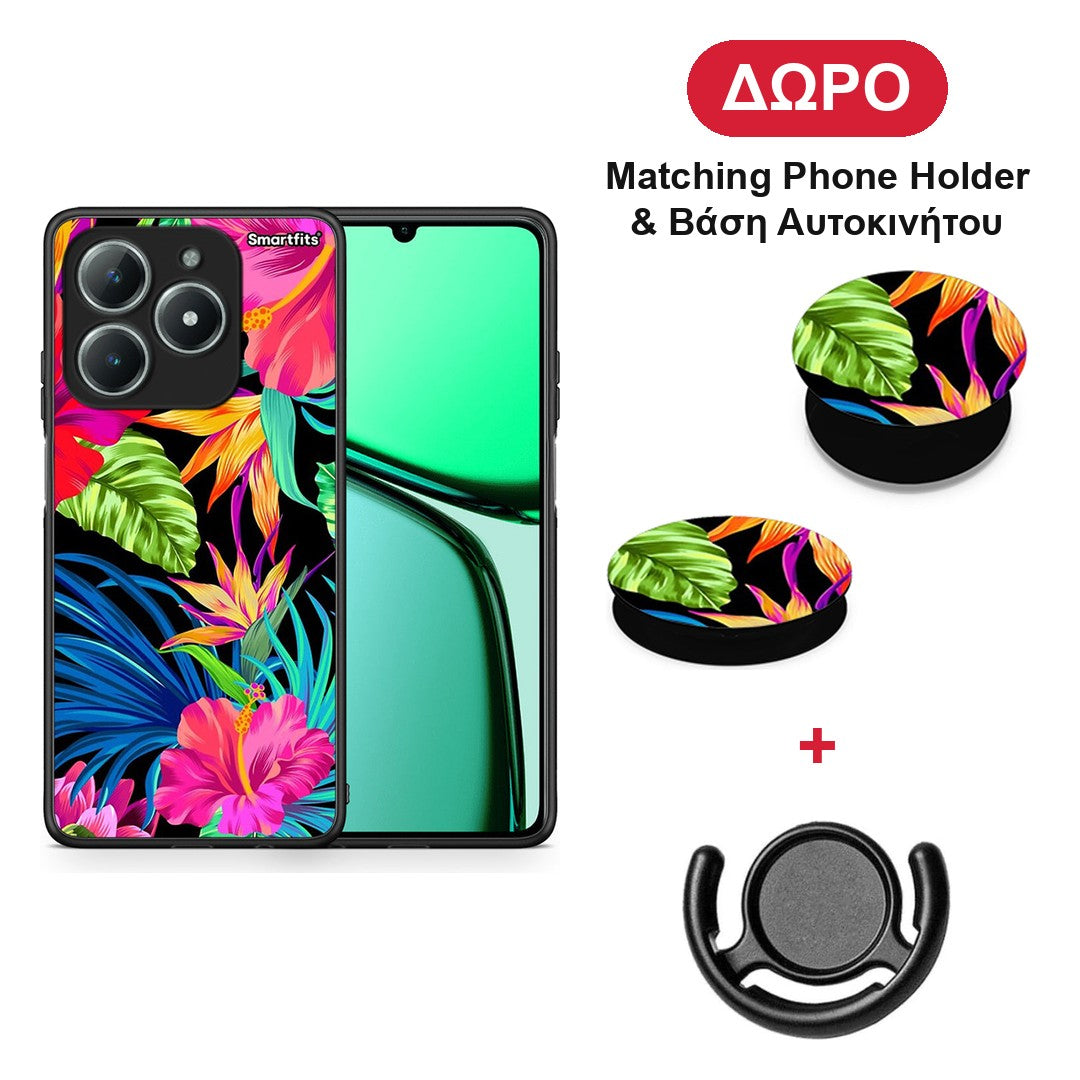 Tropical Flowers - Realme C63 4G θήκη + Δώρο Phone Holder & Βάση Αυτοκινήτου