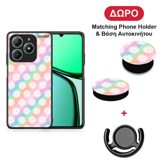 White Daisies - Realme C63 4G θήκη + Δώρο Phone Holder & Βάση Αυτοκινήτου