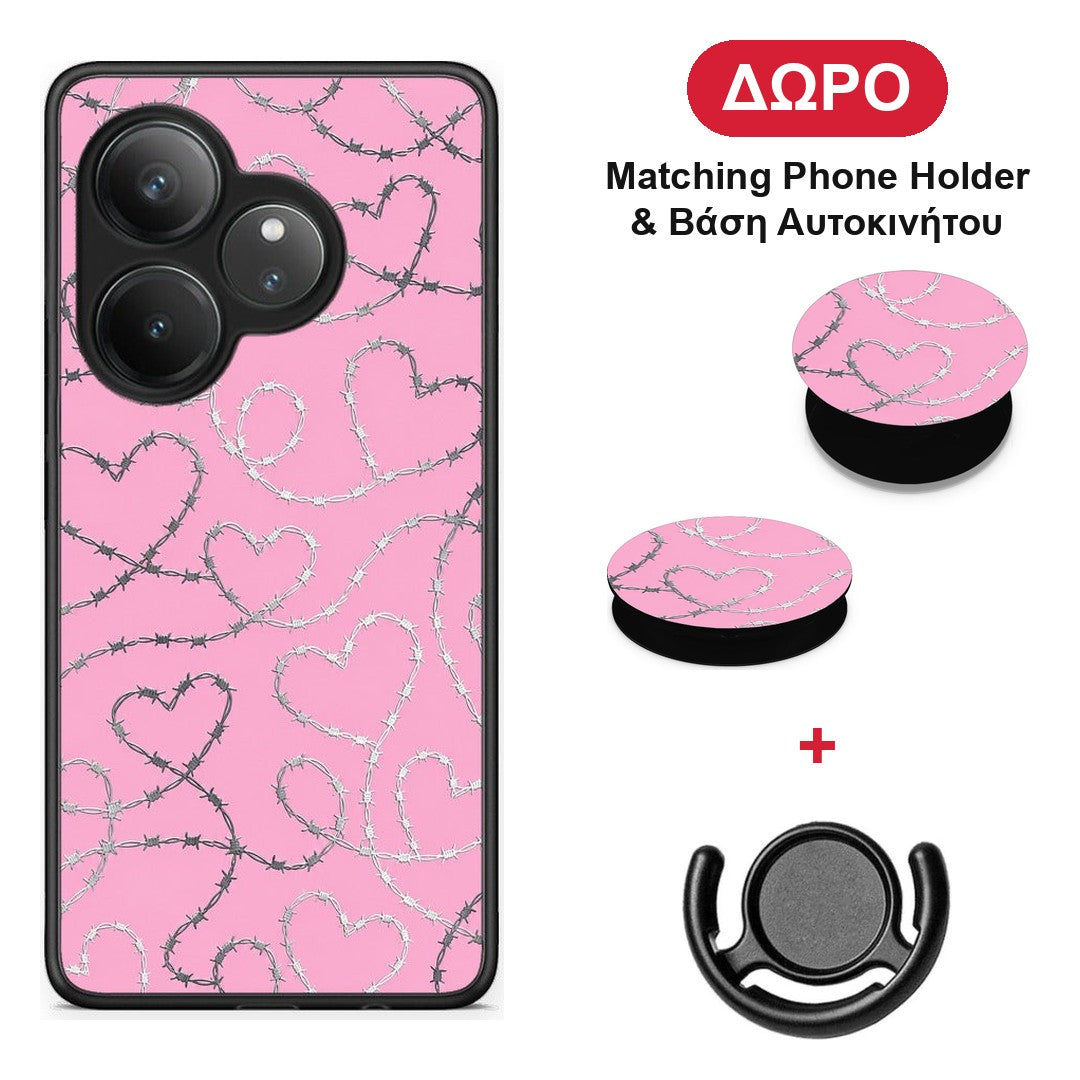 Barbed Wire Hearts on Pink - Realme GT 6 5G θήκη + Δώρο Phone Holder & Βάση Αυτοκινήτου
