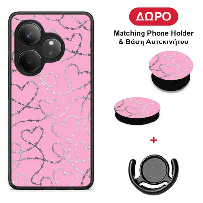 Barbed Wire Hearts on Pink - Realme GT 6 5G θήκη + Δώρο Phone Holder & Βάση Αυτοκινήτου