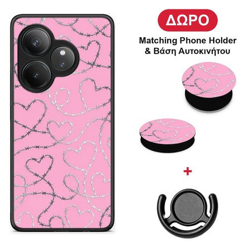 Barbed Wire Hearts on Pink - Realme GT 6 5G θήκη + Δώρο Phone Holder & Βάση Αυτοκινήτου