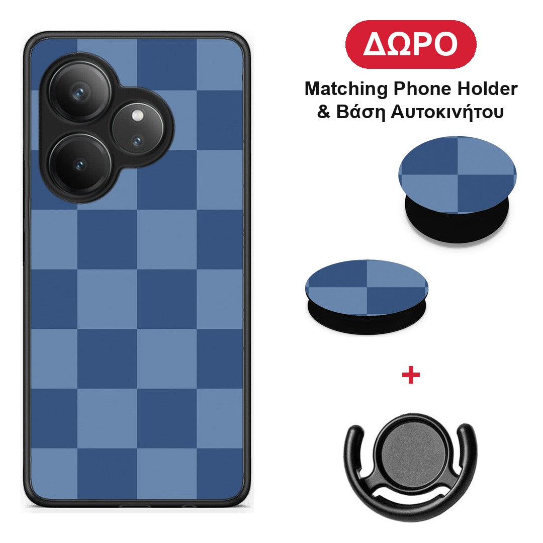 Denim Blue Checkerboard - Realme GT 6 5G θήκη + Δώρο Phone Holder & Βάση Αυτοκινήτου