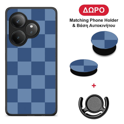 Denim Blue Checkerboard - Realme GT 6 5G θήκη + Δώρο Phone Holder & Βάση Αυτοκινήτου