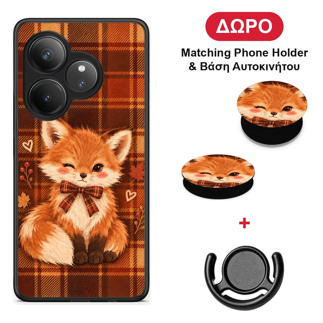 Fox on Autumn Tartan - Realme GT 6 5G θήκη + Δώρο Phone Holder & Βάση Αυτοκινήτου
