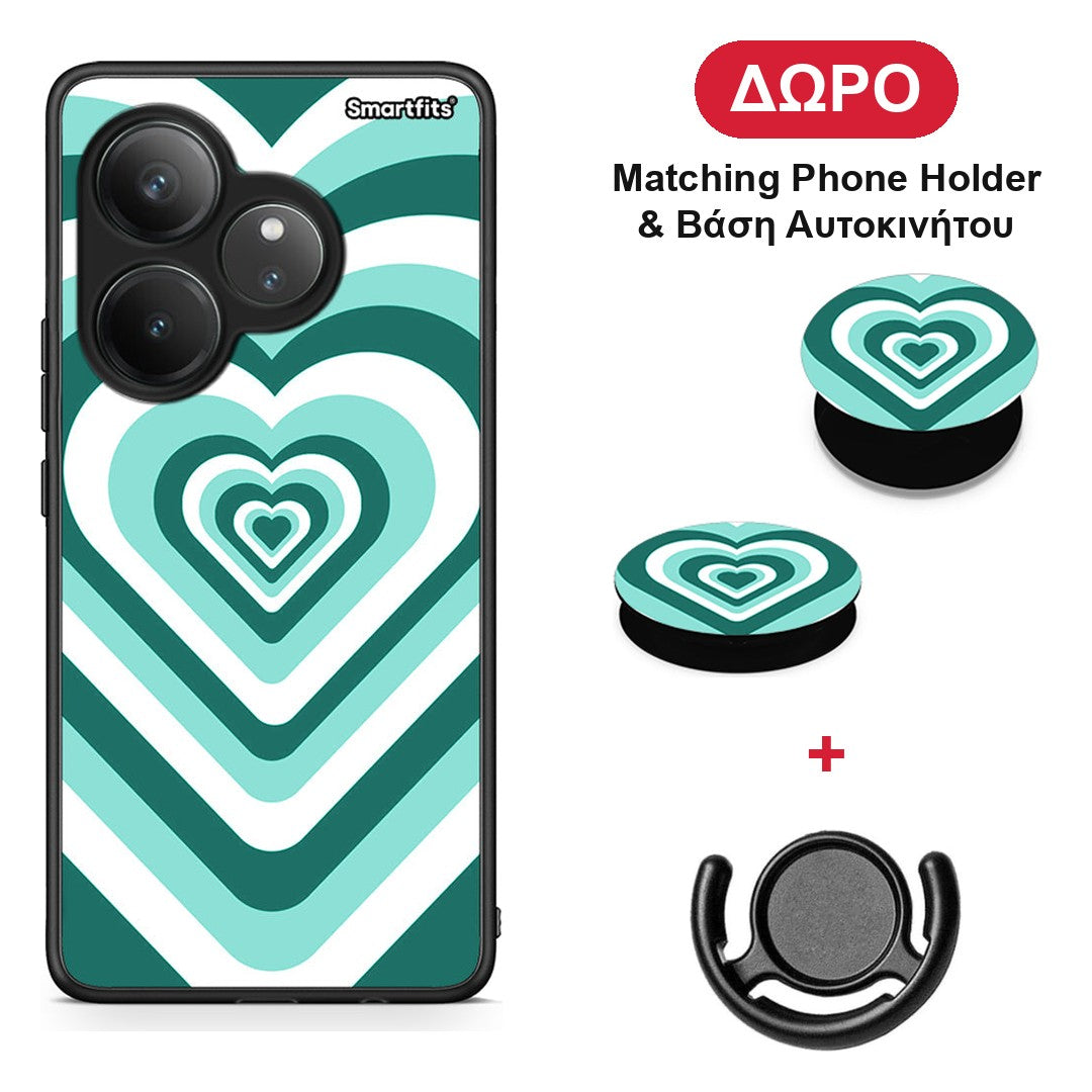 Green Hearts - Realme GT 6 5G θήκη + Δώρο Phone Holder & Βάση Αυτοκινήτου