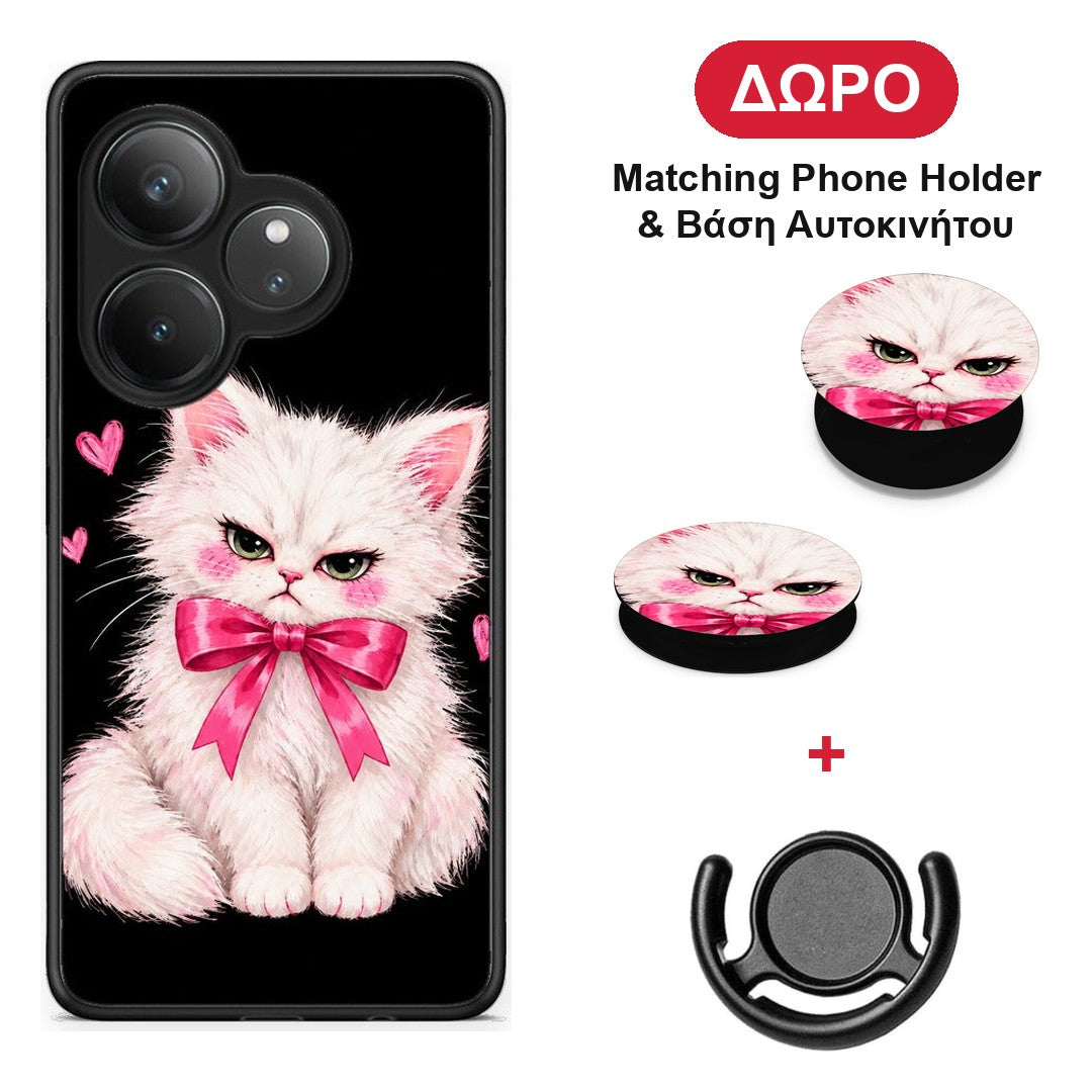Grumpy Party Kitten on Black - Realme GT 6 5G θήκη + Δώρο Phone Holder & Βάση Αυτοκινήτου