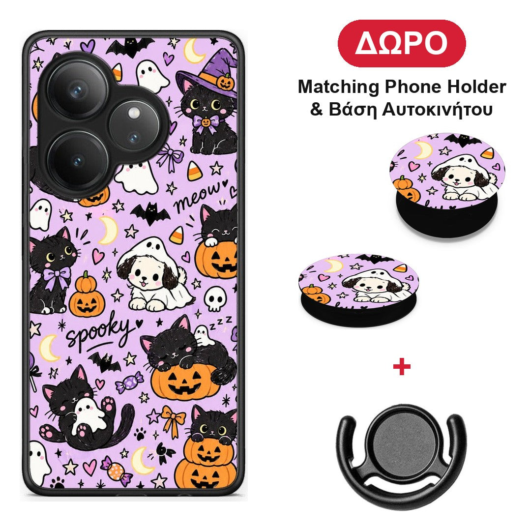 Halloween Black Cats on Lilac - Realme GT 6 5G θήκη + Δώρο Phone Holder & Βάση Αυτοκινήτου