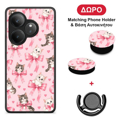 Kittens and Pink Bows on Pink - Realme GT 6 5G θήκη + Δώρο Phone Holder & Βάση Αυτοκινήτου