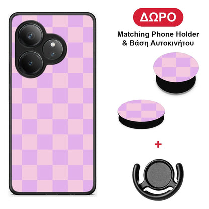 Lavender and Pink Checkerboard - Realme GT 6 5G θήκη + Δώρο Phone Holder & Βάση Αυτοκινήτου