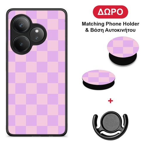 Lavender and Pink Checkerboard - Realme GT 6 5G θήκη + Δώρο Phone Holder & Βάση Αυτοκινήτου
