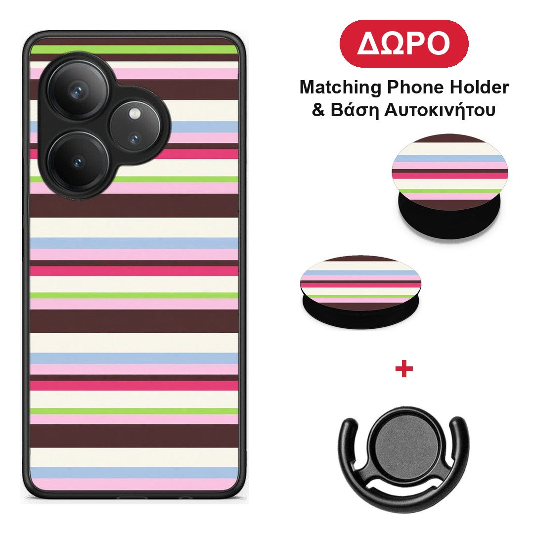 Multicolour Horizontal Stripes - Realme GT 6 5G θήκη + Δώρο Phone Holder & Βάση Αυτοκινήτου