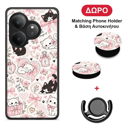 Pink Bows and Kittens Collage - Realme GT 6 5G θήκη + Δώρο Phone Holder & Βάση Αυτοκινήτου