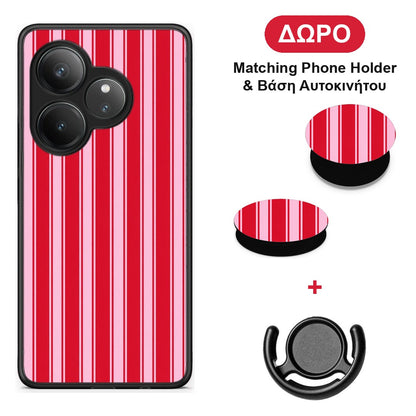 Red and Pink Vertical Pinstripes - Realme GT 6 5G θήκη + Δώρο Phone Holder & Βάση Αυτοκινήτου
