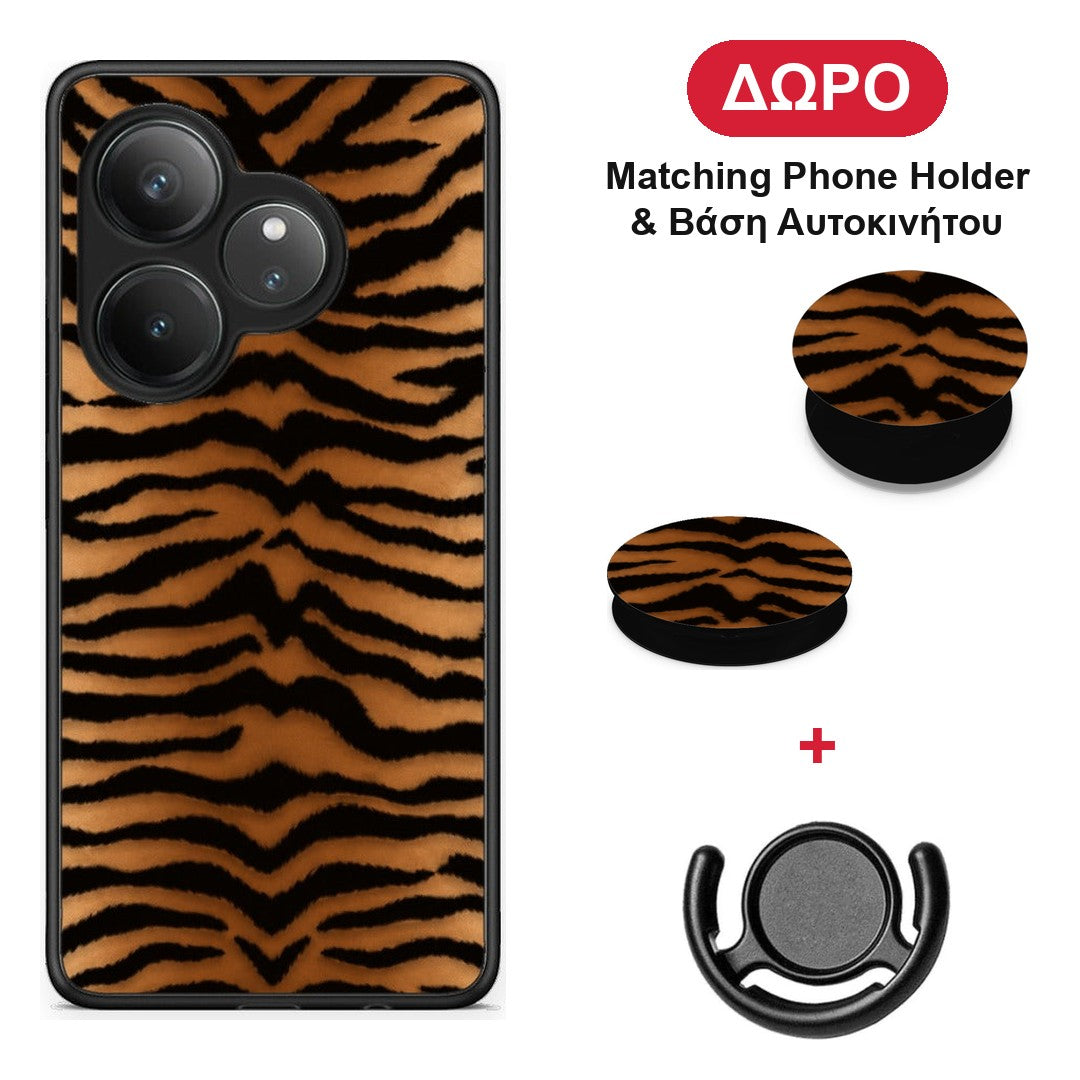 Tiger Print Orange and Black - Realme GT 6 5G θήκη + Δώρο Phone Holder & Βάση Αυτοκινήτου