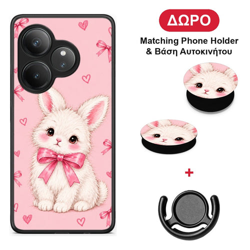 White Bunny and Pink Bows - Realme GT 6 5G θήκη + Δώρο Phone Holder & Βάση Αυτοκινήτου