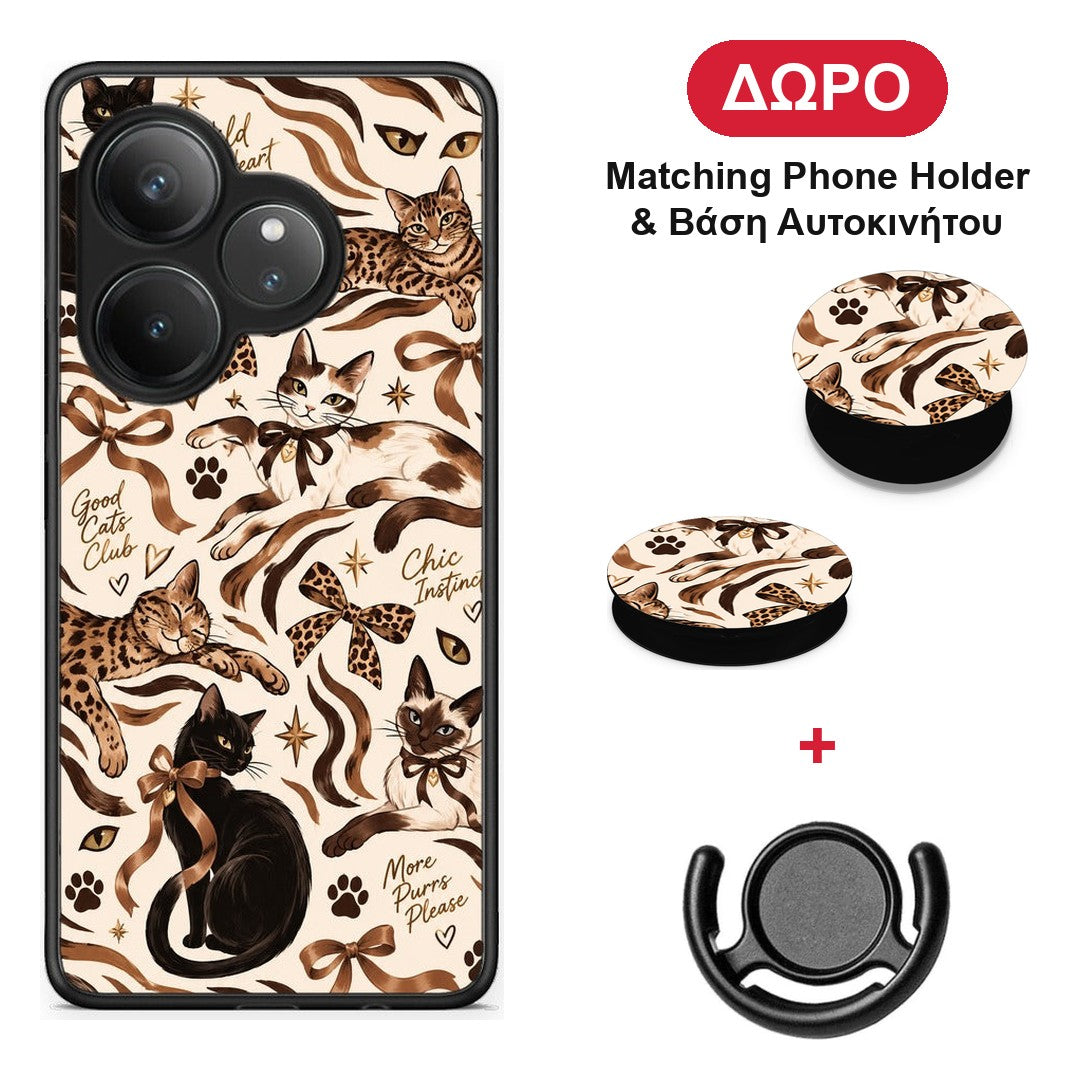 Wild Cats and Animal Print Collage - Realme GT 6 5G θήκη + Δώρο Phone Holder & Βάση Αυτοκινήτου