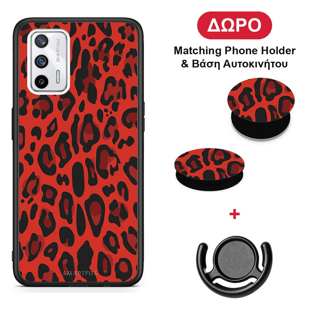 Animal Red Leopard - Realme GT θήκη + Δώρο Phone Holder & Βάση Αυτοκινήτου