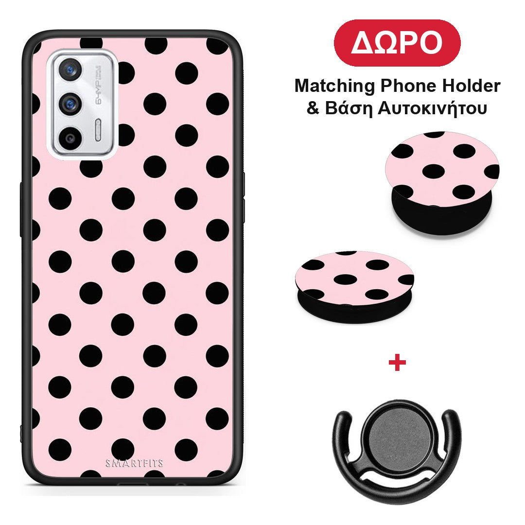 Black Polka Dots on Pink - Realme GT θήκη + Δώρο Phone Holder & Βάση Αυτοκινήτου