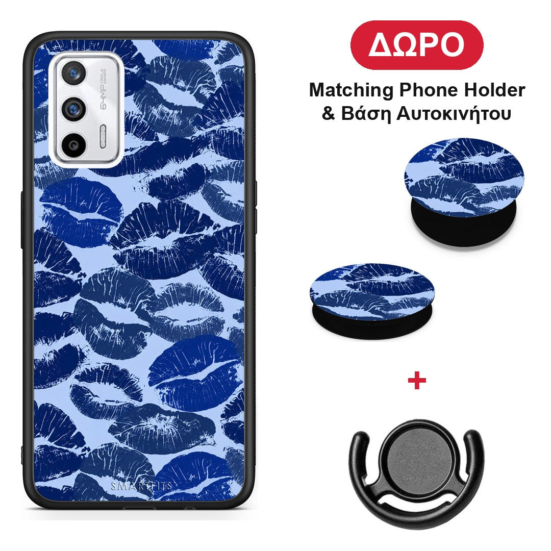 Blue Lipstick Kisses - Realme GT θήκη + Δώρο Phone Holder & Βάση Αυτοκινήτου