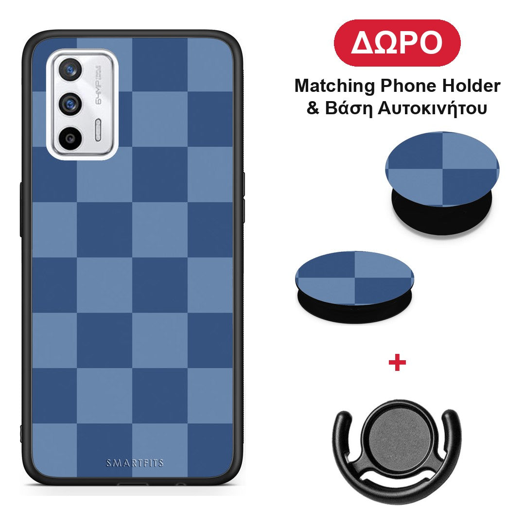 Denim Blue Checkerboard - Realme GT θήκη + Δώρο Phone Holder & Βάση Αυτοκινήτου