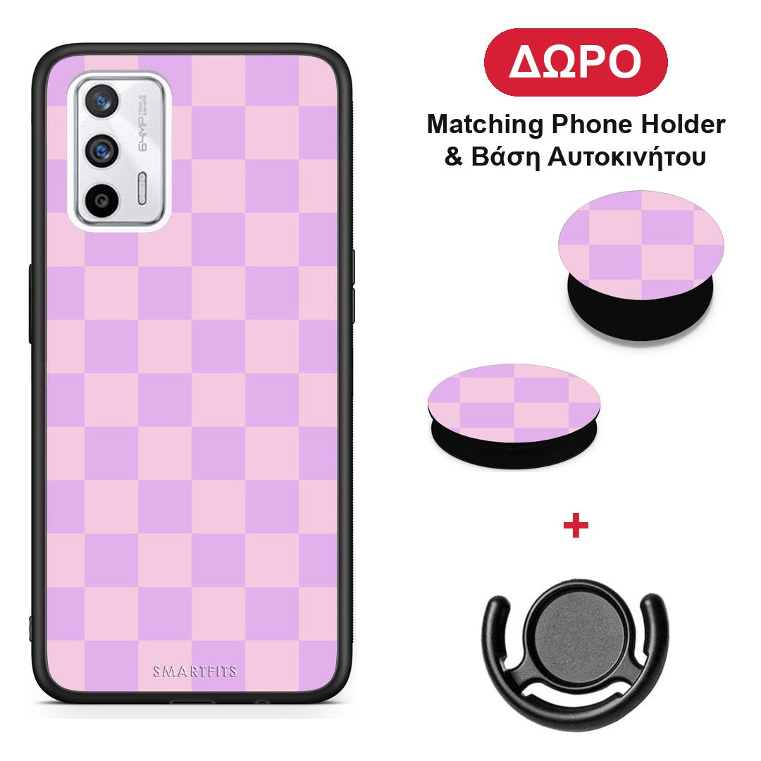 Lavender and Pink Checkerboard - Realme GT θήκη + Δώρο Phone Holder & Βάση Αυτοκινήτου