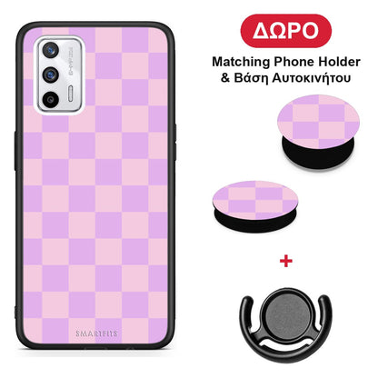 Lavender and Pink Checkerboard - Realme GT θήκη + Δώρο Phone Holder & Βάση Αυτοκινήτου