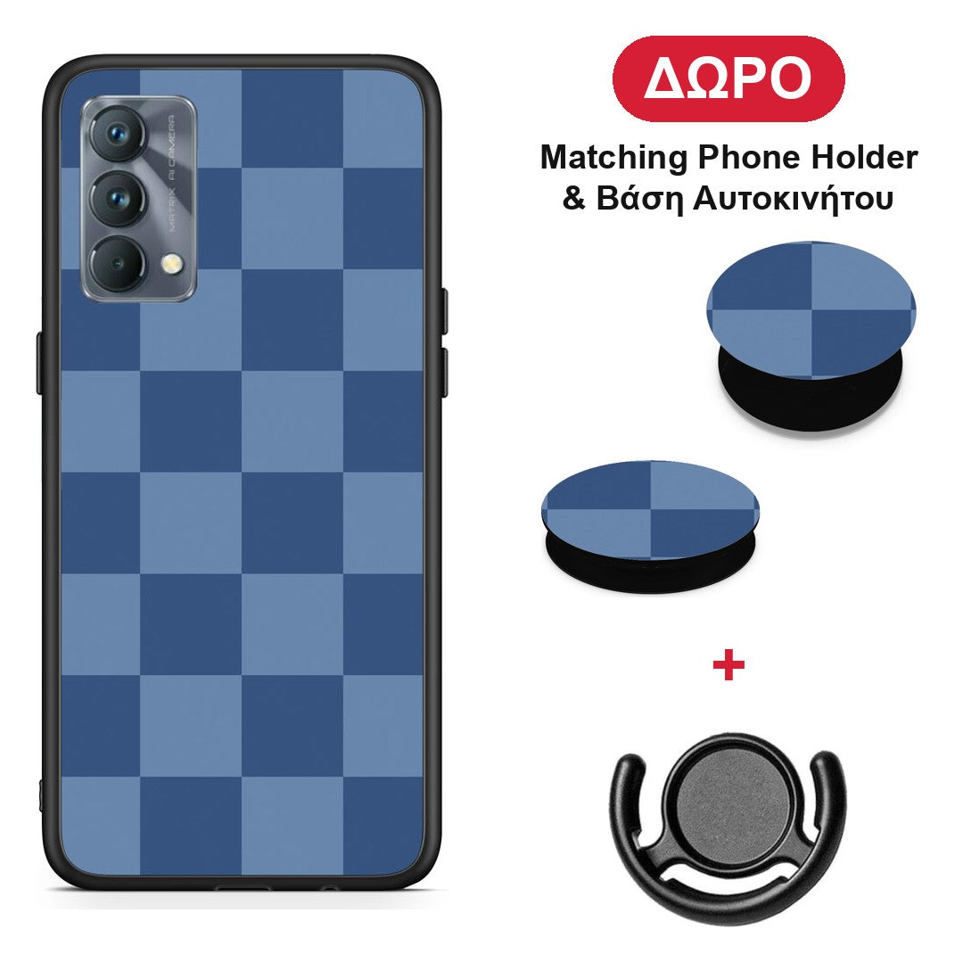 Denim Blue Checkerboard - Realme GT Master θήκη + Δώρο Phone Holder & Βάση Αυτοκινήτου
