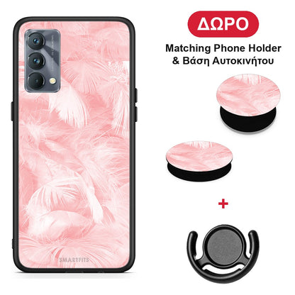 Boho Pink Feather - Realme GT Master θήκη + Δώρο Phone Holder & Βάση Αυτοκινήτου