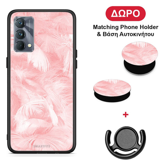 Boho Pink Feather - Realme GT Master θήκη + Δώρο Phone Holder & Βάση Αυτοκινήτου