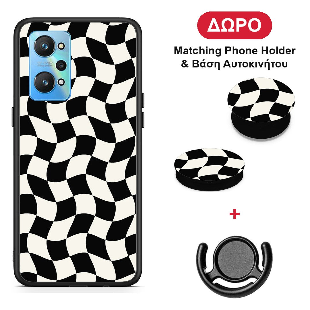 Black and Cream Wavy Checkerboard - Realme GT Neo 2 θήκη + Δώρο Phone Holder & Βάση Αυτοκινήτου