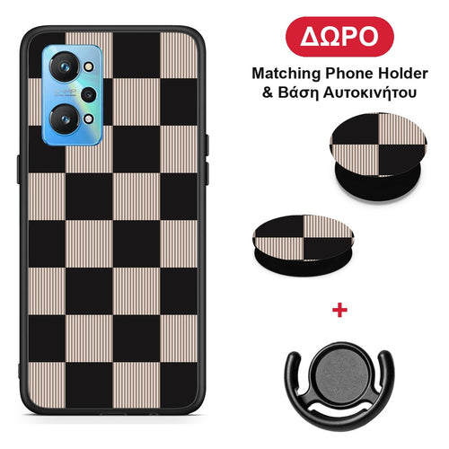 Black and Taupe Striped Checks - Realme GT Neo 2 θήκη + Δώρο Phone Holder & Βάση Αυτοκινήτου