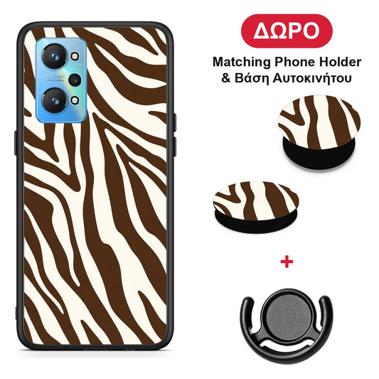 Brown and Cream Zebra Stripes - Realme GT Neo 2 θήκη + Δώρο Phone Holder & Βάση Αυτοκινήτου