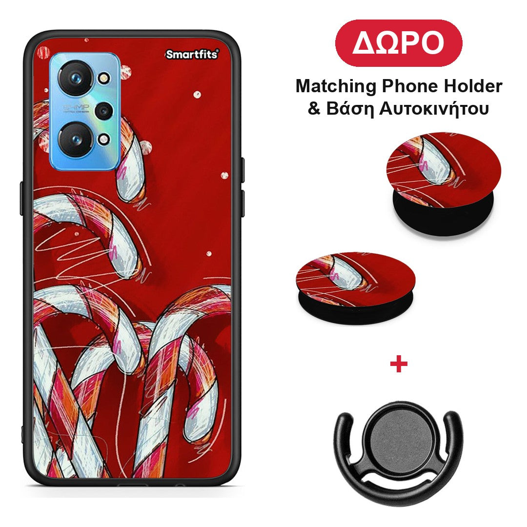 Candy Cane - Realme GT Neo 2 θήκη + Δώρο Phone Holder & Βάση Αυτοκινήτου