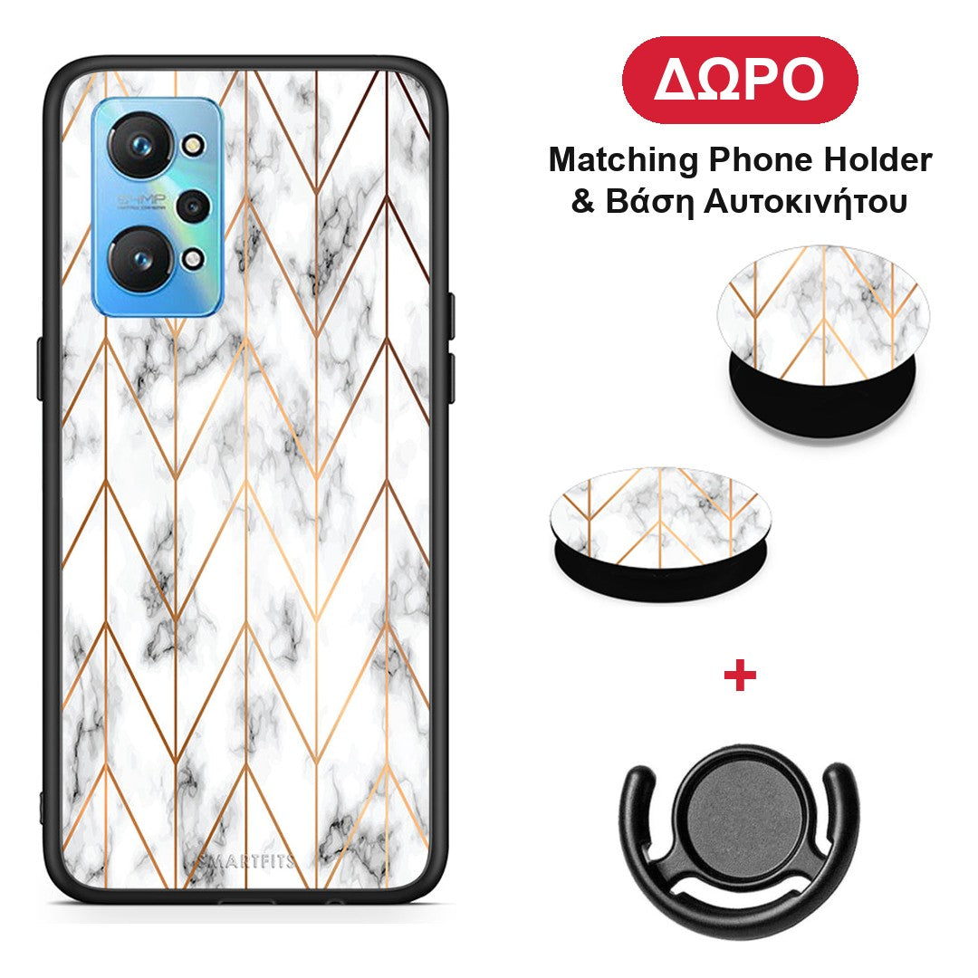 Marble Gold Geometric - Realme GT Neo 2 θήκη + Δώρο Phone Holder & Βάση Αυτοκινήτου