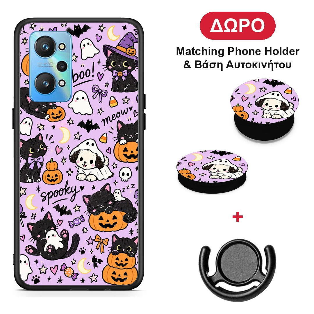 Halloween Black Cats on Lilac - Realme GT Neo 2 θήκη + Δώρο Phone Holder & Βάση Αυτοκινήτου